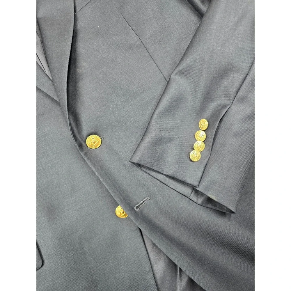 LRL Ralph Lauren Navy Blue Blazer Mens‎ 46R 100% Wool Gold Button Sport Coat